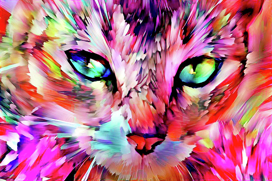 Colorful Abstract Tabby Cat Art - Hot Pink Digital Art by Peggy Collins