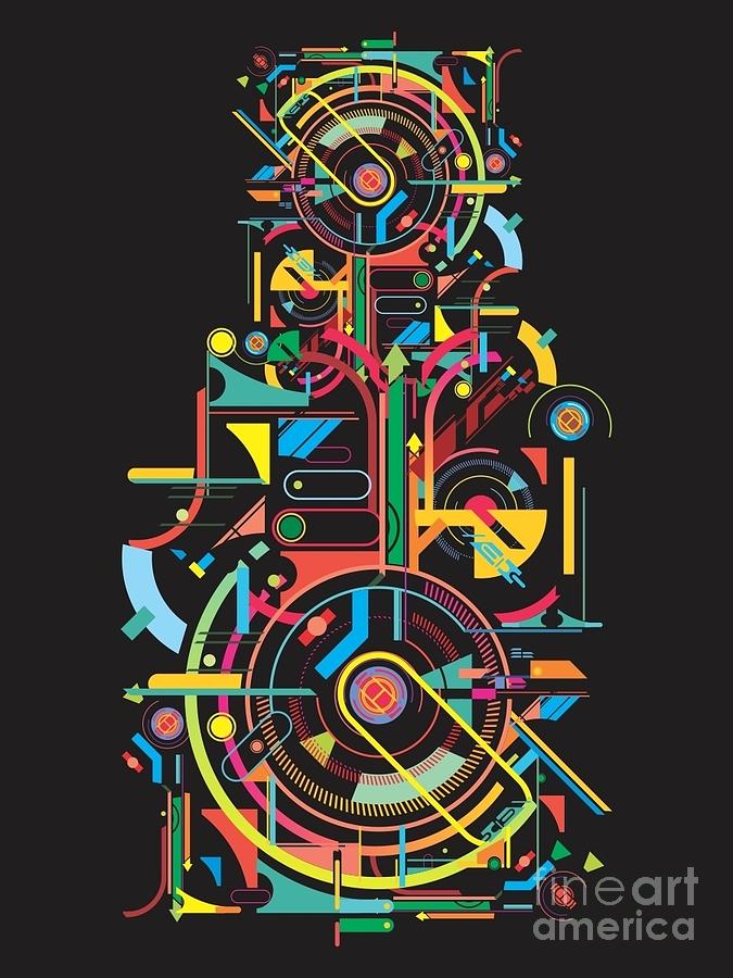 Scalable Digital Art - Colorful Abstract Tech Shapes On Black by Gudron