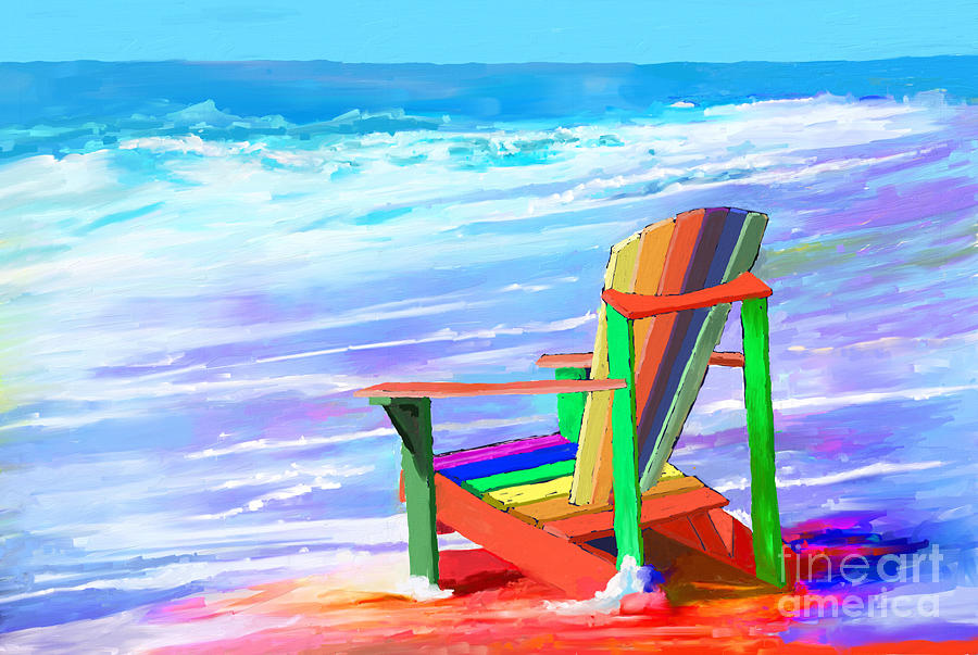 Colorful Beach Chairs Painting by Kathy Strauss
