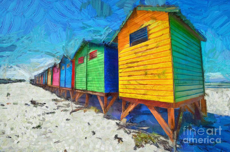 Muizenberg Digital Art - Colorful Beach Huts by Eva Lechner