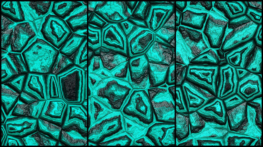 Colorful Blue Green Wall Abstract Triptych Digital Art by Don Northup