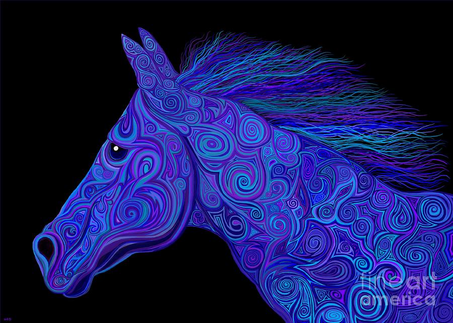 Colorful Blue Stallion Digital Art