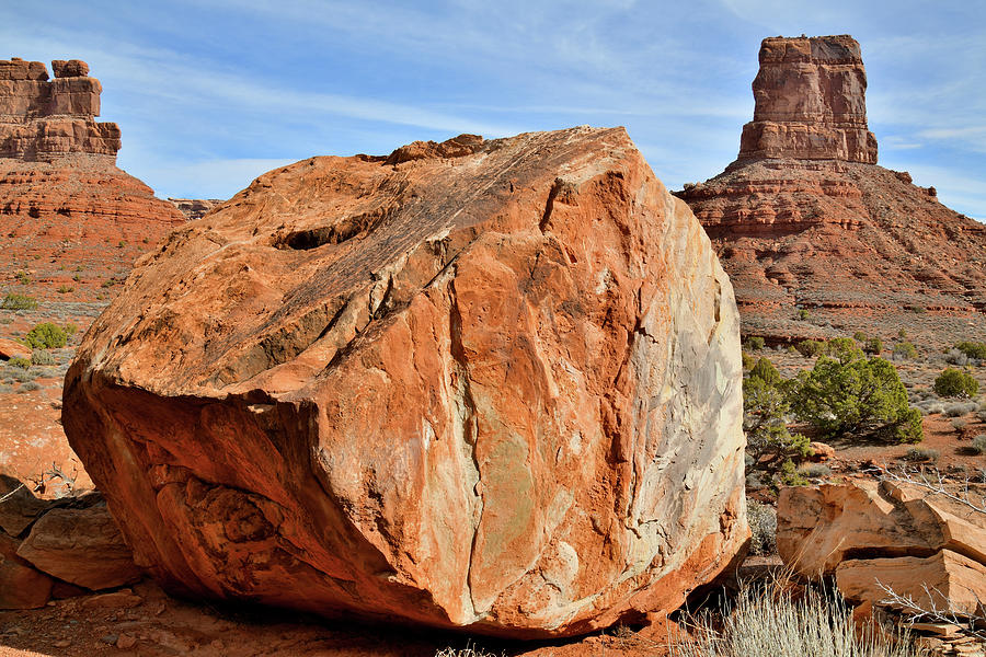 Colorful Boulder and Butte in Valley of the Gods Photograph by Ray Mathis