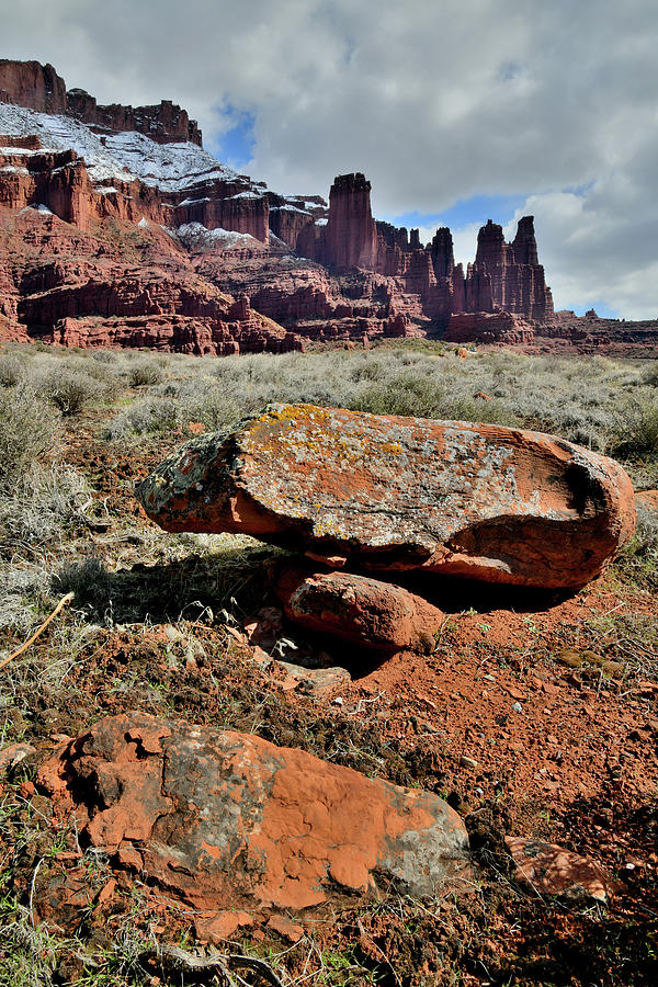 Fisher Towers Photograph - Colorful Boulders Beneath Fisher Towers by Ray Mathis