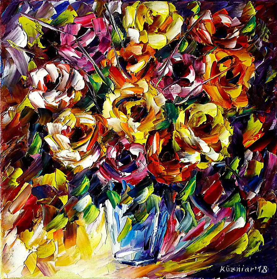Colorful Bouquet Of Roses Painting by Mirek Kuzniar