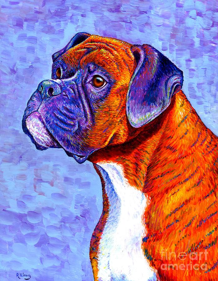 Devoted Guardian - Colorful Brindle Boxer Dog Painting by Rebecca Wang