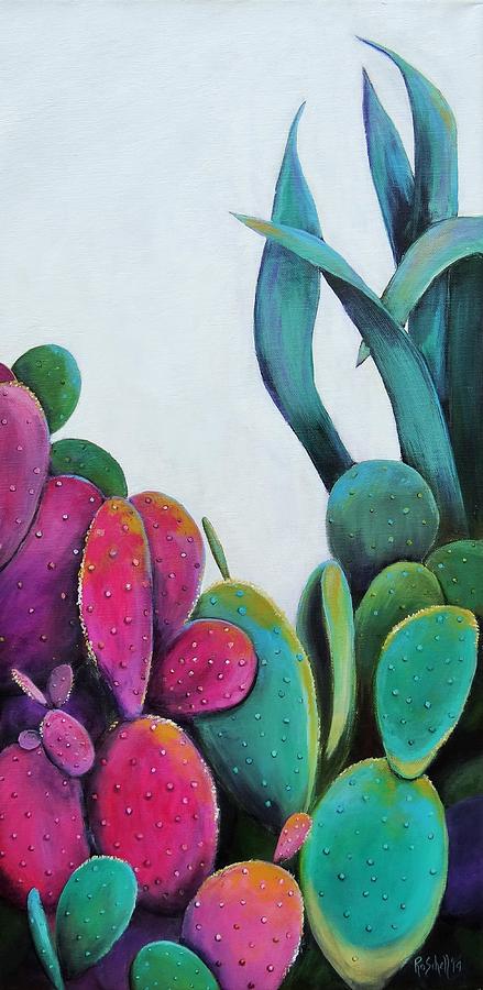 Cacti Painting - Colorful Cacti by Roseanne Schellenberger