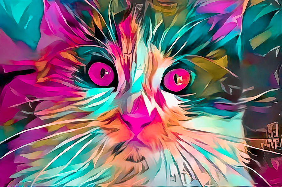 Colorful Calico Cat Pink Eyes Digital Art by Don Northup