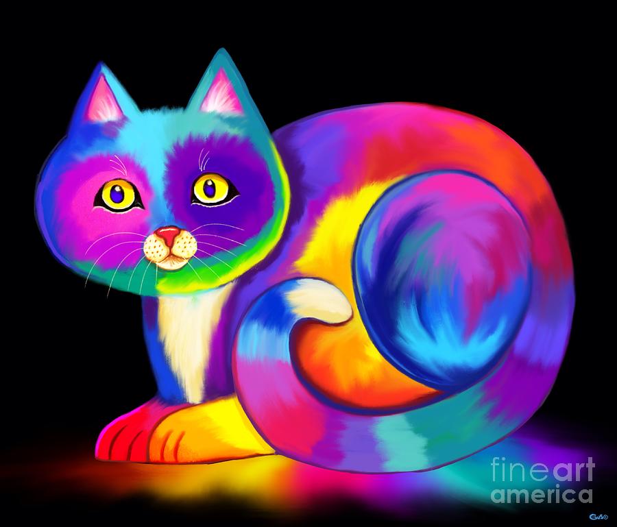 Colorful Calico Kitty Cat Digital Art by Nick Gustafson