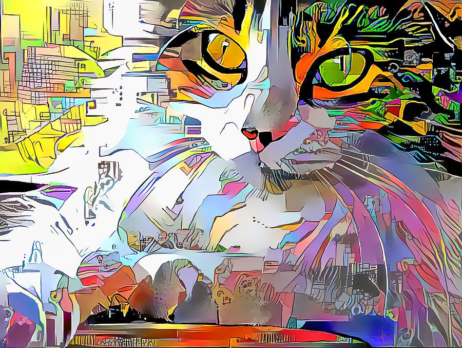 Colorful Cat Etch Digital Art by Don Northup