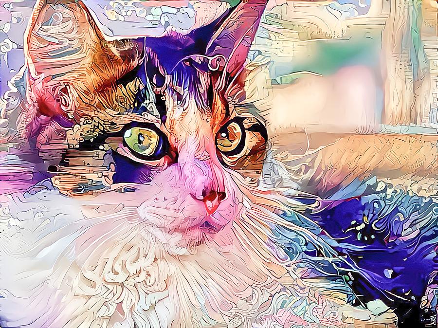 Colorful Cat Profile Blue Digital Art by Don Northup