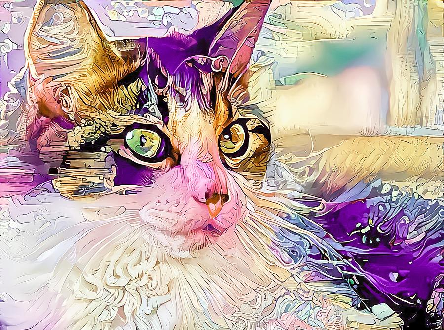 Colorful Cat Profile Golden Digital Art by Don Northup