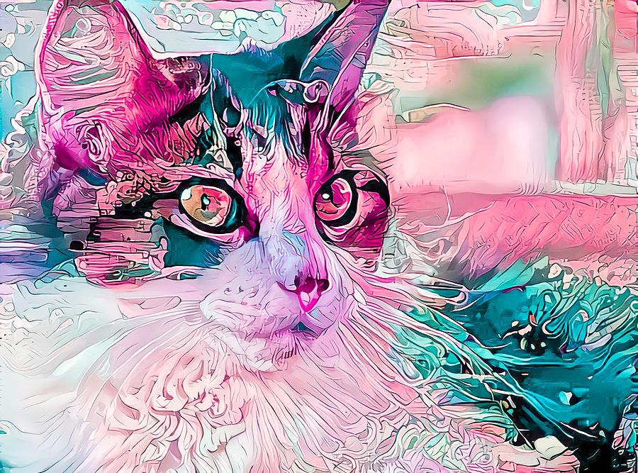 Colorful Cat Profile Pink Digital Art by Don Northup