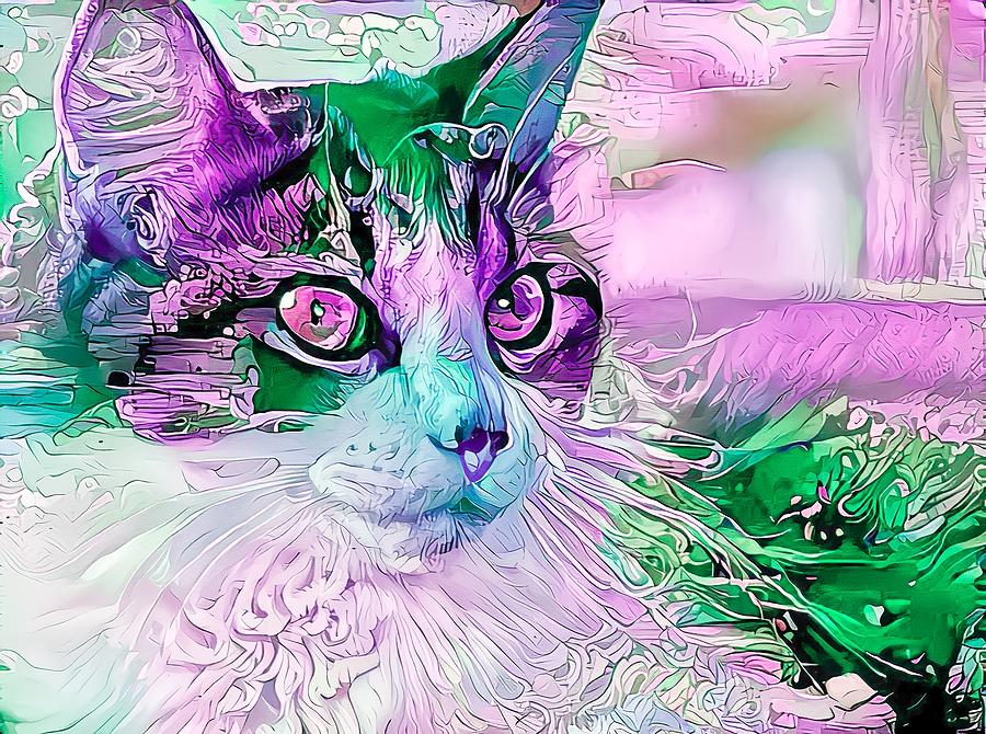 Colorful Cat Profile Purple Digital Art by Don Northup