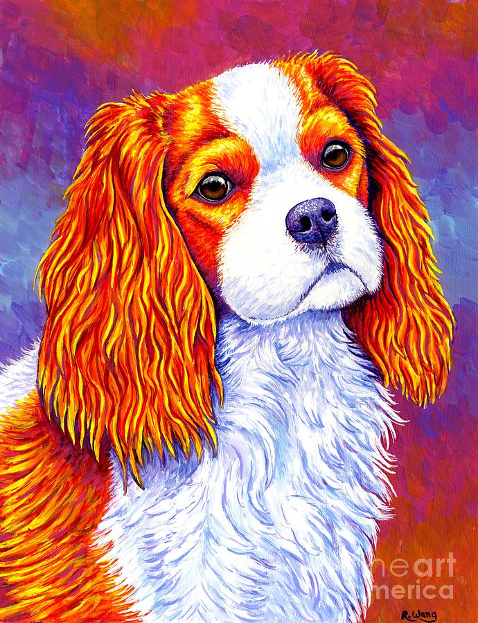 Colorful Cavalier King Charles Spaniel Dog Painting By Rebecca Wang