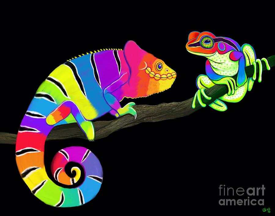 Colorful Chameleon and Frog Digital Art by Nick Gustafson