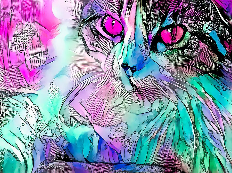 Colorful Content Cat Beauty Pink Eyes Digital Art by Don Northup