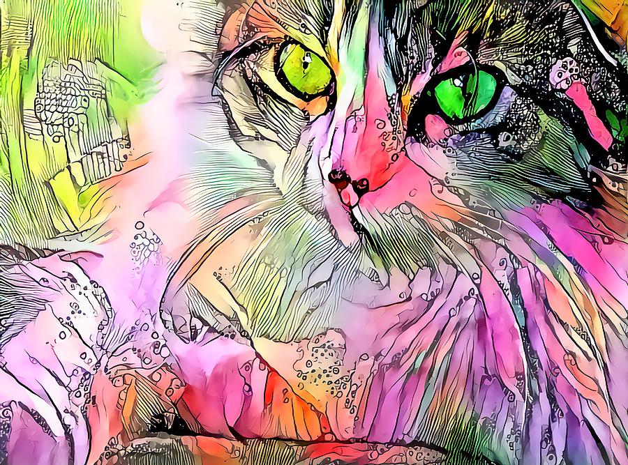 Colorful Content Cat Green Eyes Digital Art by Don Northup