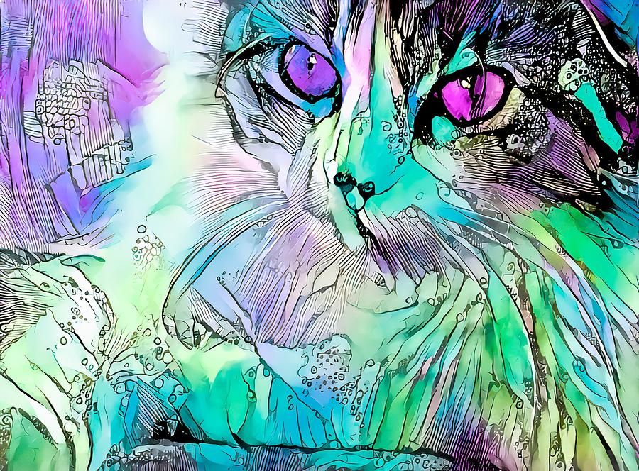 Colorful Content Cat Purple Eyes Digital Art by Don Northup