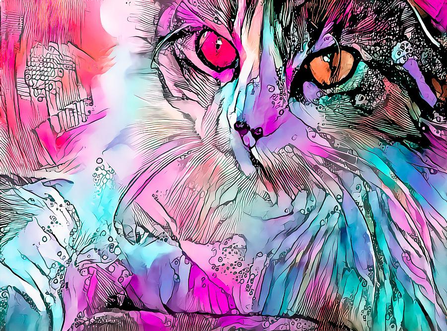 Colorful Content Cat Wild Eyes Digital Art by Don Northup