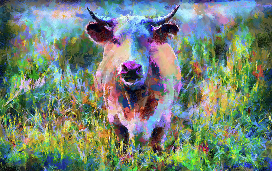Colorful Cow Modern Impressionism Painting by Matthias Hauser