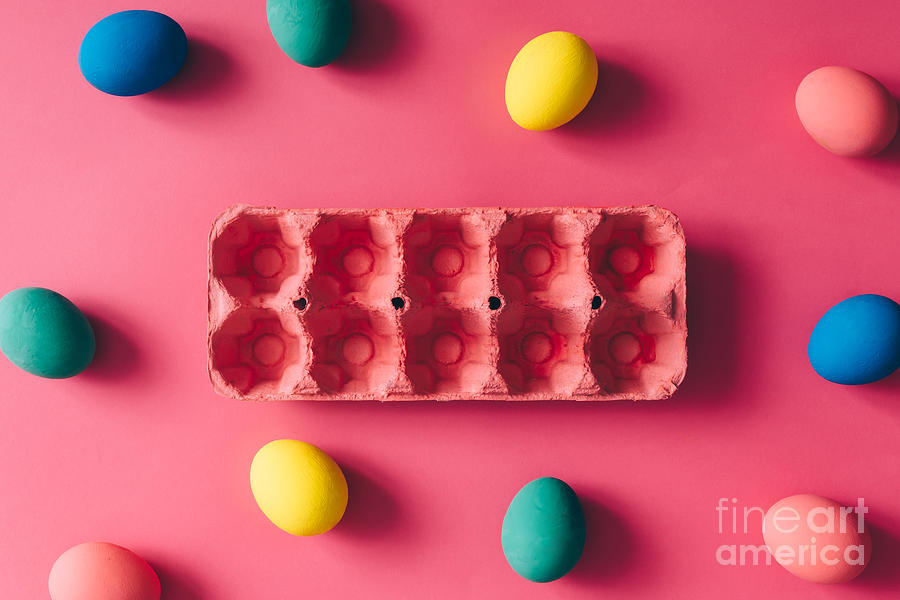 Carton Photograph - Colorful Easter Eggs On Pink Background by Zamurovic Photography Carton Photograph - Colorful Easter Eggs On Pink Background by Zamurovic Photography