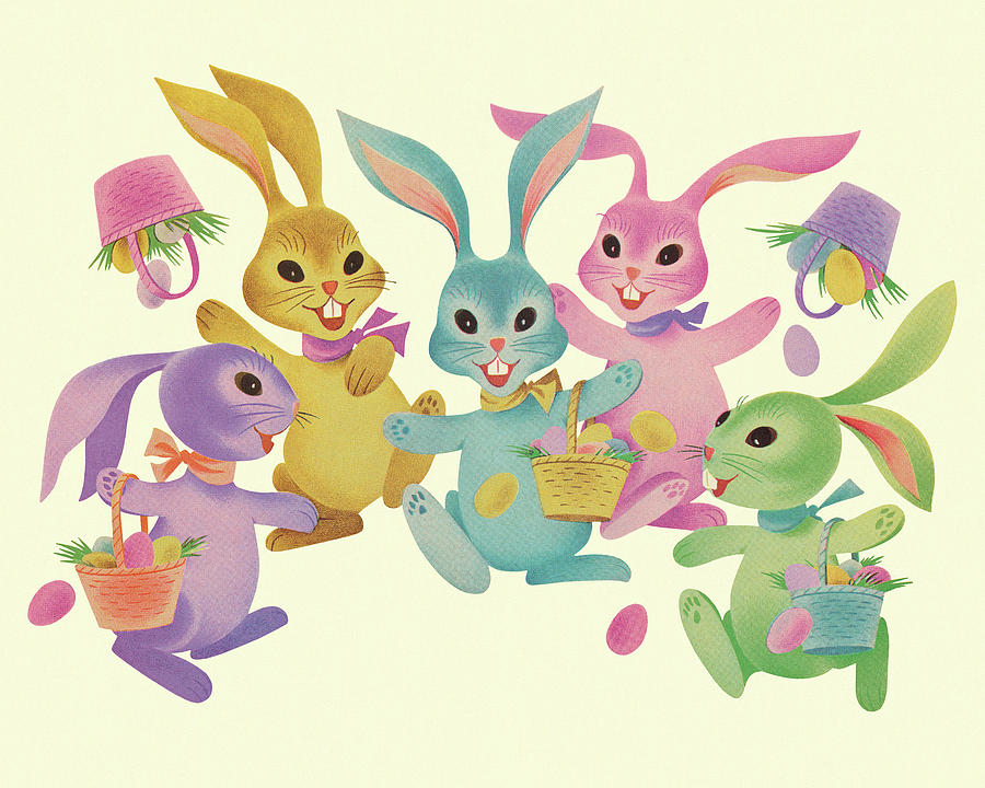 Easter Drawing - Colorful Easter Rabbits by CSA Images