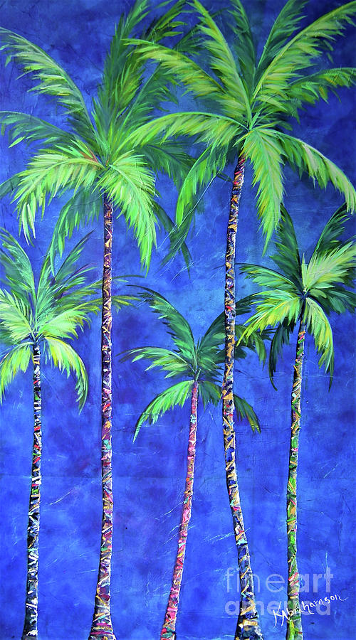 Colorful Family of Five Palms Painting by Kristen Abrahamson