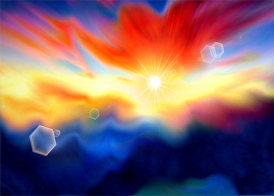 Fantasy Mixed Media - Colorful Fantasy Sunrise with Flare  by Shelli Fitzpatrick