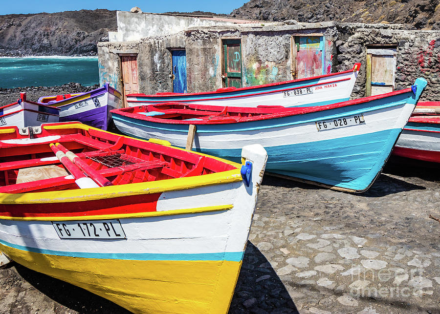 Colorful fishing boats, Cape Verde Photograph by Lyl Dil Creations