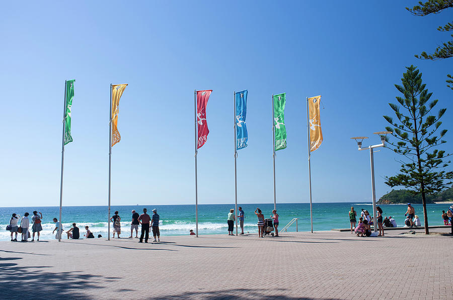 Colorful flags at Manly Beach Photograph by David L Moore