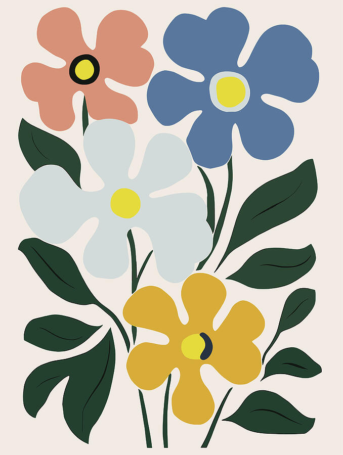 Colorful Floral Blooms With Green Leaves Digital Art by Trendy Art Colorful Floral Blooms With Green Leaves Digital Art by Trendy Art