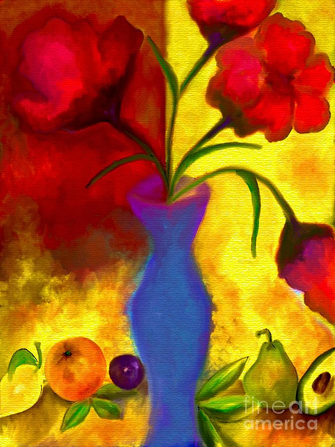 Colorful Flowers and Fruit Abstract Digital Art by Lauries Intuitive