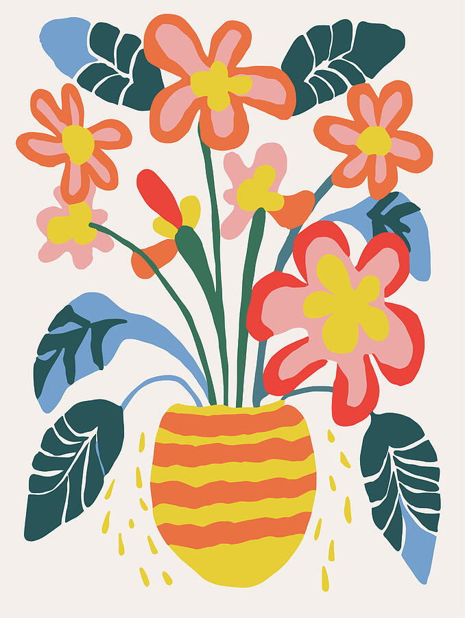 Colorful Flowers In Striped Vase Digital Art by Trendy Art Colorful Flowers In Striped Vase Digital Art by Trendy Art