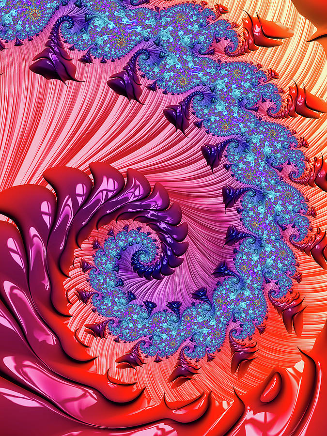 Colorful Fractal Spiral red and blue Digital Art by Matthias Hauser