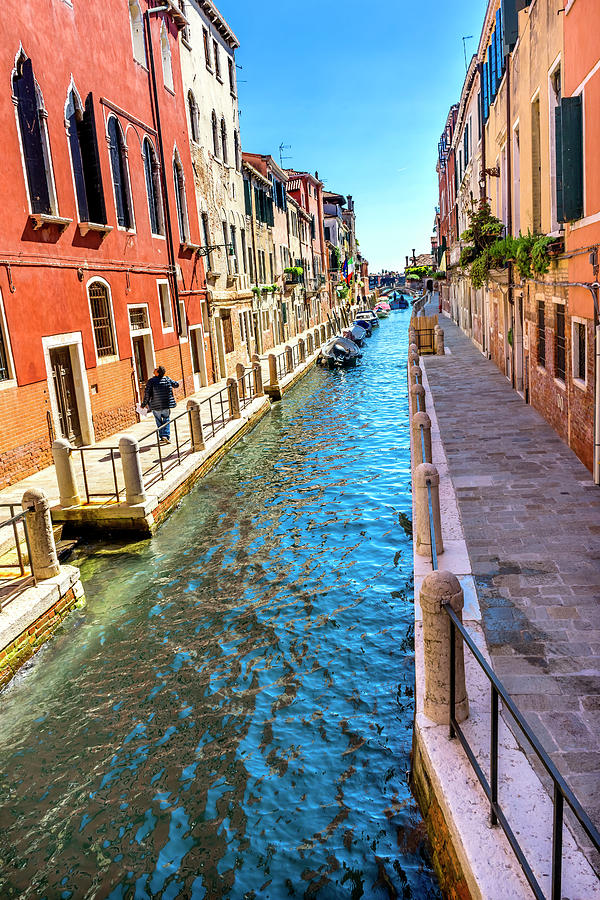 Boat Photograph - Colorful Grand Canal Blue Gondola by William Perry