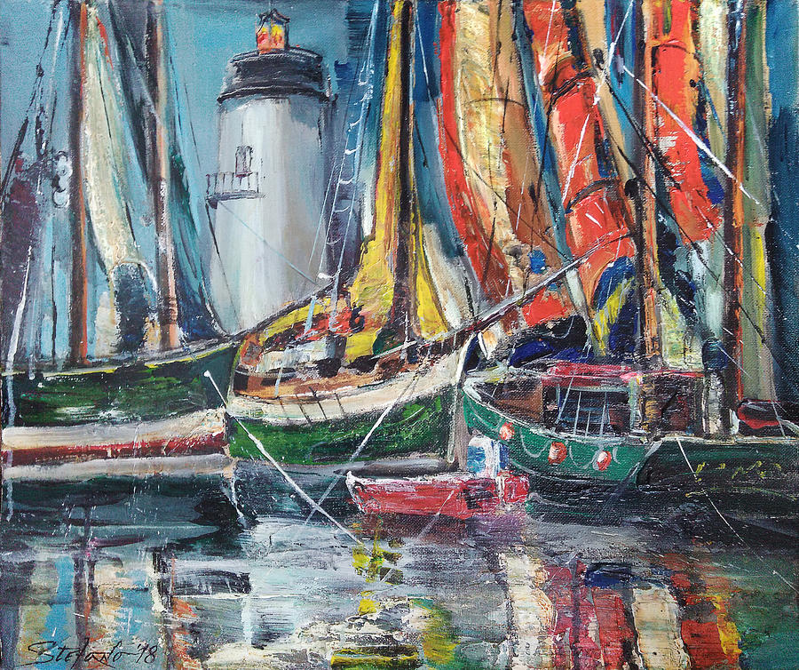 Seaport Painting - Colorful Harbor by Stefano Popovski Seaport Painting - Colorful Harbor by Stefano Popovski