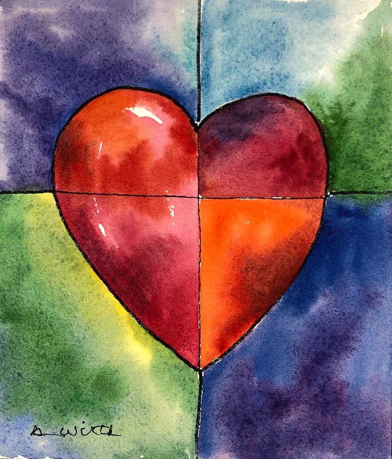 Colorful Heart Quads Painting by Barbara Wirth