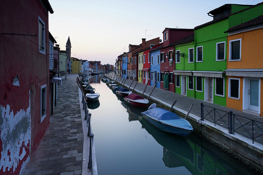 Colorful Houses In Burano Just Before Sunrise, Italy. Photograph by Nadine Schmalzer