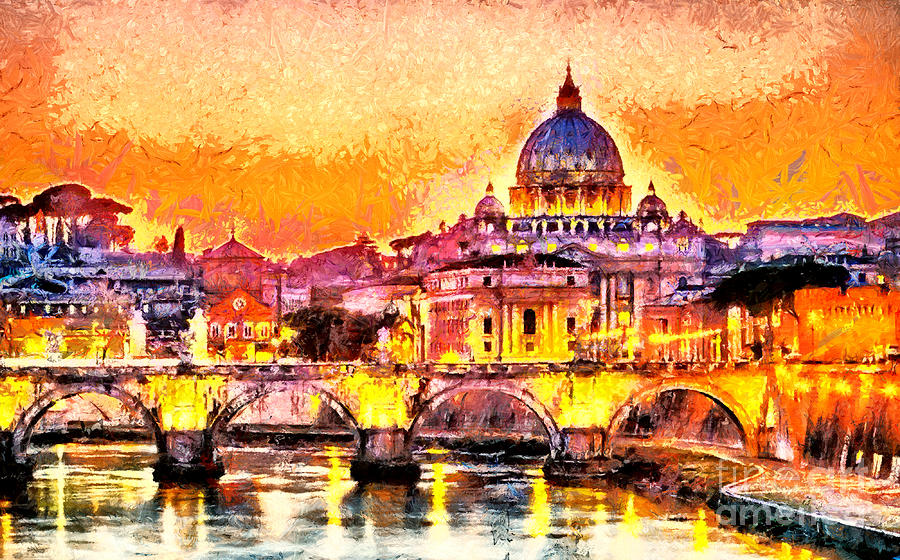 Capital Digital Art - Colorful Illuminated San Peter Basilica by Ivan Aleshin