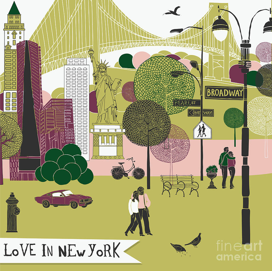 Date Digital Art - Colorful Illustration Of New York by Lavandaart Date Digital Art - Colorful Illustration Of New York by Lavandaart