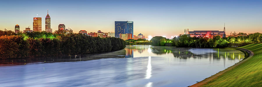 Colorful Indianapolis Skyline Panorama Over The White River Photograph by Gregory Ballos