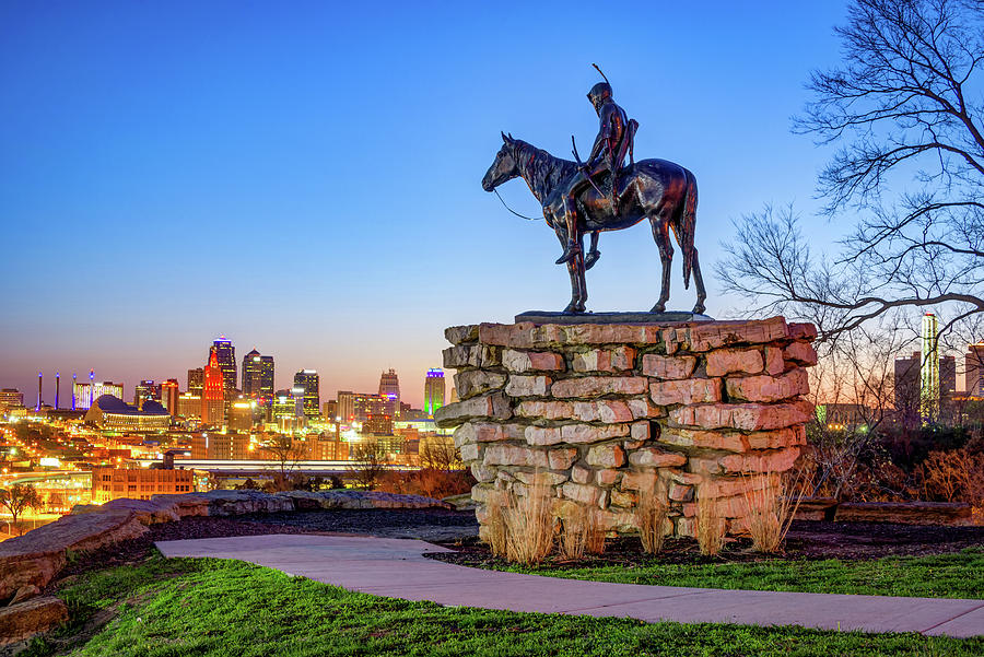 Colorful Kansas City Skyline and The Scout Photograph by Gregory Ballos