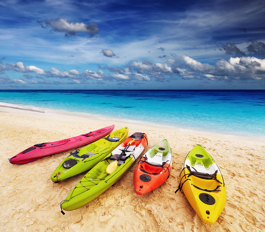 Colorful Kayaks On The Tropical Beach Photograph by DPK-Photo - Fine ...