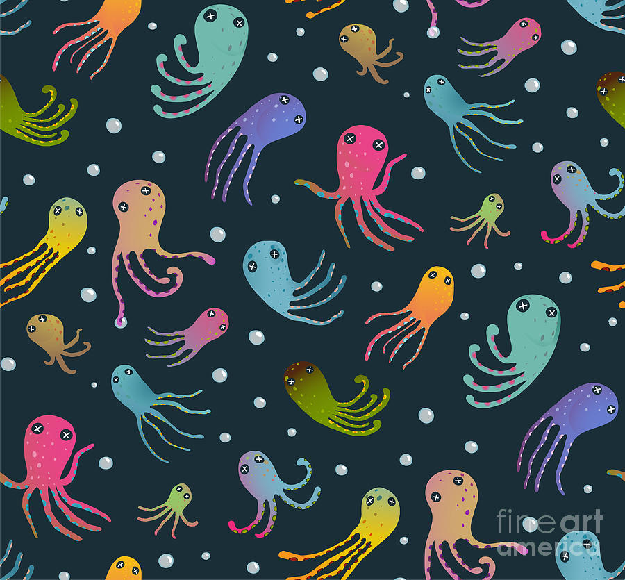 Octopus Digital Art - Colorful Kids Cartoon Octopus Dark by Popmarleo