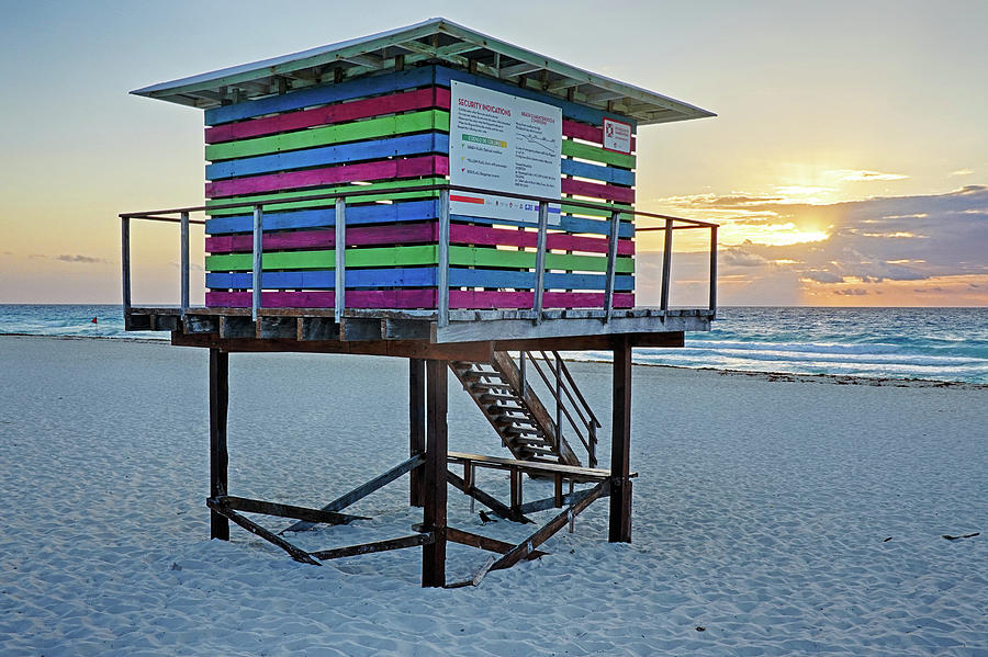 Colorful Lifeguard House on Cancun Beach at Sunrise Playa Cancun Mexico MX Photograph by Toby McGuire