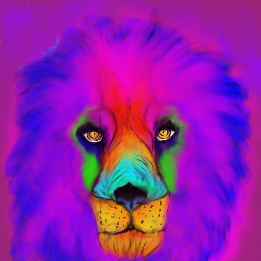 Colorful Lion Painting by Patricia Piotrak