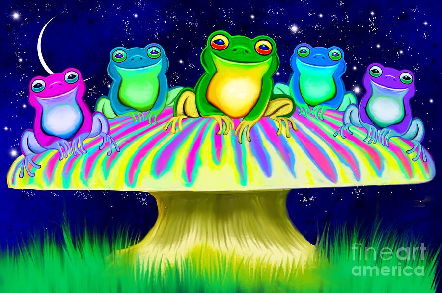 Colorful Mushroom Frogs Digital Art