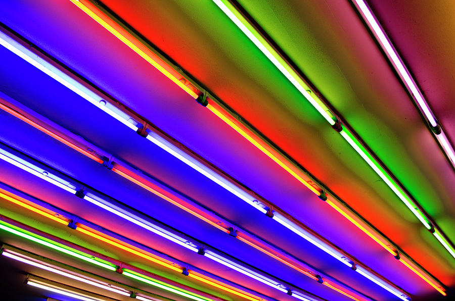 Colorful Neon Tubes At Shop Entrance Photograph by Ingo Jezierski