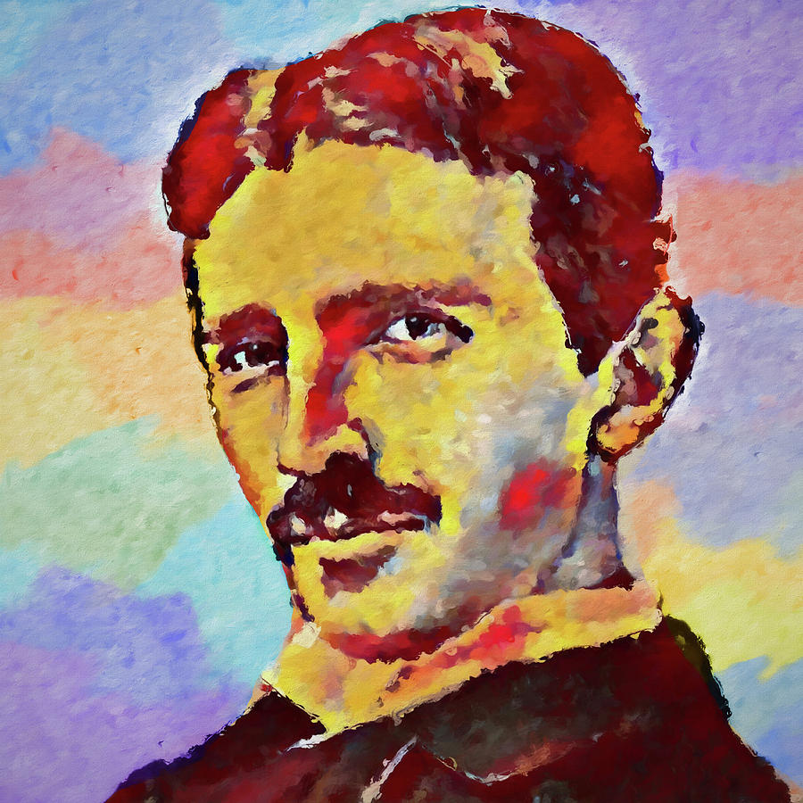 Colorful Nikola Tesla Painting by Dan Sproul